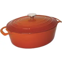 Vogue Ovaler Gusseisen-Bräter 5 Liter, Orange, Größe: 110(H) x 243(B) x 295(T) m