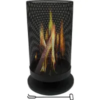 Bbq collection Feuertonne mit Funkenschutz - Feuerkorb 44,5 x 72,5 cm - Terassenofen mit Schürhaken - Feuerstelle Outdoor für Garten und Terrasse - Terrassenfeuer - Kohlenstoffstahl