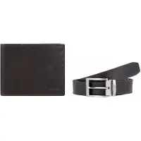 Fossil Leder Geldbörse Gürtel RFID Billfold Belt Gift Set Dark Brown braun
