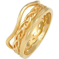 Elli Ring-Set "Ring Ringset Trend Welle Zopf Gedreht Style 925 Silber" Gr. 54, gold, Fingerringe, Damen, 54, ohne Stein, Silber 925 (Sterlingsilber), 3mm, Ring-Set