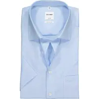 Olymp Kurzarmhemd "Luxor comfort fit", Herren, Gr. 48, N-Gr, blau, Web, Obermaterial: 100% Baumwolle, bequem, abgesteppt, Hemden Kurzarmhemd, Kurzarmhemd mit Brusttasche, bügelfrei