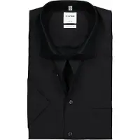 Olymp Kurzarmhemd "Luxor comfort fit", Herren, Gr. 43, N-Gr, schwarz, Web, Obermaterial: 100% Baumwolle, unifarben, bequem, abgesteppt, Hemden Kurzarmhemd, Kurzarmhemd mit Brusttasche, bügelfrei