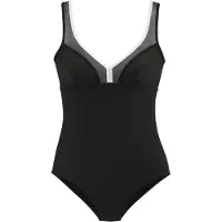 LASCANA Badeanzug , Damen, Gr. 38, Cup B, schwarz, Polyamid, Mesh, kontrastfarbene Details, Badeanzüge Badeanzug, mit Mesh-Einsatz und Shaping-Effekt