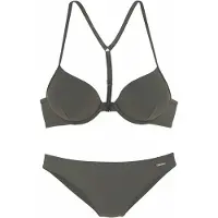 Bruno Banani Push-Up-Bikini , Damen, Gr. 40, Cup AA, grün (oliv), Polyamid, unifarben, Bikini-Sets Push-Up-Bikini, mit Vorderverschluss