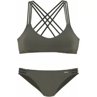 Bruno Banani Bustier-Bikini , Damen, Gr. 36, Cup C/D, grün (oliv), Polyamid, unifarben, Bikini-Sets Bustier-Bikini, mit Zierbändern