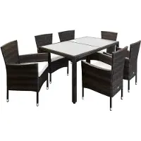 Casaria Gartenmöbel Set 6 Personen Stühle inkl. 7cm Polster Tisch 150x90cm Balkonmöbel 160kg Belastbar Wetterfest Polyrattan Stapelbar Terrasse Möbel braun