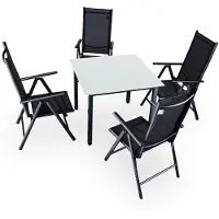 Casaria Gartenmöbel Set 4 Stühle mit Tisch 90x90cm Aluminium Sicherheitsglas Wetterfest Klappbar Modern Terrasse Balkon Möbel Sitzgruppe Garnitur Bern