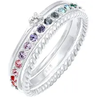Elli Ring-Set "Ring Kristalle Farbig Regenbogen Set (3 tlg) 925 Silber" Gr. 60, silber, Fingerringe, Damen, 60,mit Stein, Silber 925 (Sterlingsilber), Ring-Set
