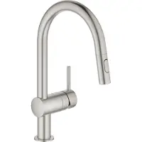 GROHE Minta Einhand-Spültischarmatur, Ausladung 223mm, C-Auslauf, herausziehbar, Easy Docking, schwenkbar, Dual-Spülbrause, 32321DC2, Farbe: Supersteel
