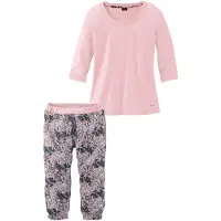Buffalo Capri-Pyjama , Damen, Gr. 44/46, rosa, Single Jersey, Obermaterial: 100% Baumwolle, Basic, bequem 3/4-Länge, Rundhals, eingesetzt, Homewear-Sets Capri-Pyjama, mit gemusterter Hose, Topseller