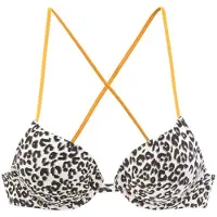 Buffalo Push-Up-Bikini-Top "Kitty", Damen, Gr. 34, Cup A, braun (braun, bedruckt), Polyamid, kontrastfarbene Details, Bikini-Oberteile Push-Up-Bikini-Top, mit kontrastfarbenen Trägern
