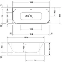 Duravit Rechteck-Badewanne Happy D.2 Plus 180x80x46cm, Vorw, Acr.-Verkl gra m, we