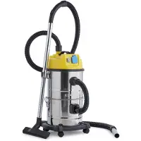 Klarstein Reinraum - Industriesauger, Nasssauger, Aschesauger, Trockensauger, 1800 Watt, Auffangfilter, Gebläsefunktion, 30 Liter Edelstahl-Behälter, integrierte Steckdose, silber-gelb
