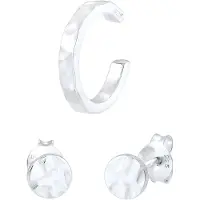Elli Ohrstecker-Set "Ohrringe Stecker Earcuff Rund Gehämmert 2er Set 925 Silber" Gr. 13, silber, Ohrringe, Damen, 13, ohne Stein, Silber 925 (Sterlingsilber), Ohrstecker-Set