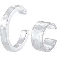 Elli Paar Ohrklemmen "Ohrringe Earcuff Set gehämmert 925 Sterling Silber" Gr. 13, silber, Ohrringe, Damen, 13, Silber 925 (Sterlingsilber), Paar Ohrklemmen