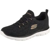 SKECHERS Damen Summits Leopard Spot Trainers, Black Mesh / Rose Gold Trim, 37.5
