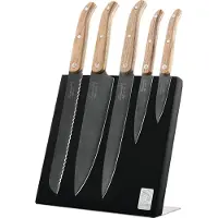 Laguiole Innovation – Messerset, Eichenholzgriff, Stonewash-Klingenfinish und magnetischer Messerständer
