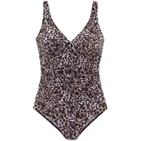 LASCANA Badeanzug , Damen, Gr. 48, Cup D, braun (braun, bedruckt), Polyamid, Badeanzüge Badeanzug, mit Raffung vorn und Shaping-Effekt, Topseller