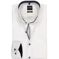 Olymp Businesshemd "Level Five body fit", Herren, Gr. 43, N-Gr, weiß, Web, Obermaterial: 97% Baumwolle, 3% Elastolefin, körpernah, 2-Knopf-Manschette, Hemden Businesshemd, mit extralangem Arm