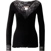 Rosemunde T-Shirt "Bernadine", Damen, Gr. S, schwarz, Obermaterial: 100% Baumwolle, unifarben, hüftlang, V-Ausschnitt, Spitzenkante, Shirts T-Shirt