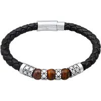 KUZZOI Lederarmband "Armband Herren Leder Bead Magnet-Verschluß 925er Silber" Gr. 190, schwarz, Armbänder, Herren, 190, Silber 925 (Sterlingsilber), Lederarmband