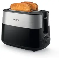 Philips Daily Collection Toaster, 2 Toastschlitze, Brötchenaufsatz, 8 Stufen, Auftaufunktion, Schwarz (HD2516/90)