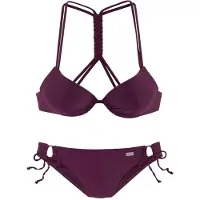 Buffalo Push-Up-Bikini , Damen, Gr. 36, Cup C, rot (bordeaux), Polyamid, Flechtoptik, unifarben, Bikini-Sets Push-Up-Bikini, mit geflochtenem Rückendetail