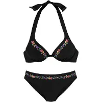 Buffalo Bügel-Bikini , Damen, Gr. 40, Cup F, schwarz (schwarz, bestickt), Polyamid, bestickt, unifarben, Bikini-Sets Bügel-Bikini, mit Blumenstickerei