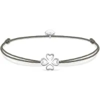 Thomas Sabo Armband "Little Secret Kleeblatt-Design", grau (silberfarben, grau), Armbänder, Nylon Silber 925 (recycelt), Nylon, Silber 925 (recycelt), Armband