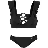 Jette Triangel-Bikini , Damen, Gr. 40, Cup C/D, schwarz, Polyamid, unifarben, Bikini-Sets Triangel-Bikini, mit Volant