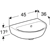 Geberit Handwaschbecken Renova 45x36cm, we., o. Hahnl., m ÜL asym.