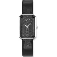 Engelsrufer Quarzuhr "Lebensblume", schwarz (schwarz, schwarz, grau), Armbanduhren, Damen, edelstahlfarben, Quarzuhr, Armbanduhr, Damenuhr, Lederarmband, analog