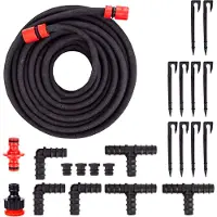 Grafner 15 Meter Perlschlauch Starter-Set, 23 teilig mit Erdanker, Eckverbinder, T-Verbinder, Endstopfen und Klickanschlüssen, wassersparend Bewässerungsschlauch Tropfschlauch