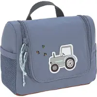 Lassig Kulturbeutel LÄSSIG "Adventure, Tractor, Mini Washbag", Jungen, Gr. B/H/T: 20cm x 15cm x 7cm, blau (denim, jeansblau, braun), Polyester, Taschen Kulturbeutel, zum Aufhängen; PETA-approved vegan