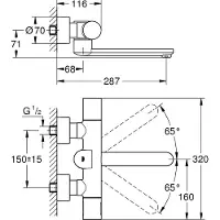 GROHE Eurosmart CE Infrarot-Elektronik für Wand-Waschtischarmatur, Batteriebetrieb, mit Mischung, Thermostat, Ausladung 287mm, 36332000