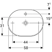 Geberit Aufsatzwaschtisch VariForm 60x45cm, m Hahnloch, o. ÜL, ellipt., we.