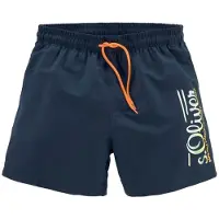 s.Oliver Badeshorts , Herren, Gr. S (46/48), N-Gr, blau (navy), Microfaser, Polyester, kontrastfarbene Details, unifarben, Badehosen Badeshorts, mit Logodruck und kontrastfarbenen Details, Topseller