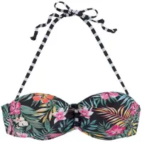 Venice beach Bandeau-Bikini-Top "Summer", Damen, Gr. 40, Cup A, bunt (schwarz, bedruckt), Polyamid, Xtra Life LYCRA, floral, gestreift, Bikini-Oberteile Bandeau-Bikini-Top, mit geraffter Mitte