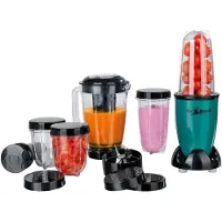 Gourmet Maxx GOURMETmaxx Smoothie Maker 18tlg. Set Stand-Mixer inkl. 4 To-Go Becher inkl. Deckel 2 Klingenaufsätzen Blender Zubehör spülmaschinenfest auslaufsicher