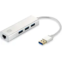 Level One USB-0503 Gigabit USB Netzwerkadapter mit USB Hub, Kabelgebunden, USB, Ethernet, 1000 Mbit/s, Silber, Weiß