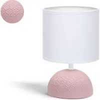 Aigostar Tischlampe aus Keramik, Nachttischlampe mit halbovaler Basis, Stoffschirm, E14-Fassung, Kabelschalter, für Schlafzimmer, Wohnzimmer, Flur - H24cm (Rosa)