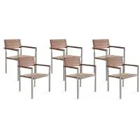 Beliani Gartenstuhl 6er Set Hellbraun / Silber Teakholz Edelstahl Klassisch Terrasse Outdoor