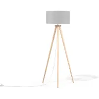 Beliani Stehlampe Grau Holz 140 cm runder Stoffschirm Dreibeinig langes Kabel mit Schalter Modernes Design