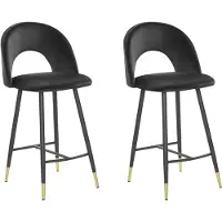 Beliani Barstuhl 2er Set Schwarz Samtstoff mit Schwarz-Goldenen Metallbeinen Fußstütze Glamouröser Look Modern Esszimer Wohnzimmer Küche Sitzmöbel