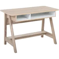 Beliani Schreibtisch Hellbraun / Weiß 110 x 60 cm mit offenen Fächern aus MDF-Platte und Spanplatte Rechteckig Modernes Design