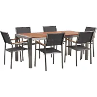 Beliani Gartenmöbel Set Eukalyptusholz Edelstahl Tisch 180 cm 6 Stühle Grau Terrasse Outdoor Modern Garten Terrasse