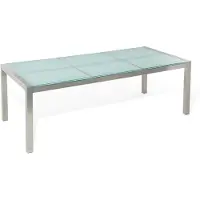 Beliani Gartentisch silber Sicherheitsglas Eis-crashglas Edelstahl 220 x 100 cm modern Outdoor