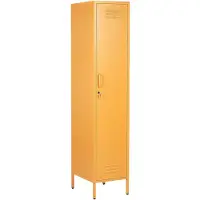 Beliani Metallschrank Gelb Stahl 185cm hoch Modern mit abschließbarer Tür Kleiderstange 2 Türhaken 5 Fächern Wohnzimmer Schlafzimmer Flur Büro Archiv