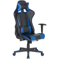 Beliani Bürostuhl Schwarz mit Blau höhenverstellbar mit Kissen und Fußstützen drehbar für Spieler Modern