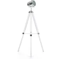 Beliani Stehlampe Weiß Holz 143 cm Metall-Schirm verstellbar Dreibeinig Scheinwerferform langes Kabel mit Schalter Modernes Design